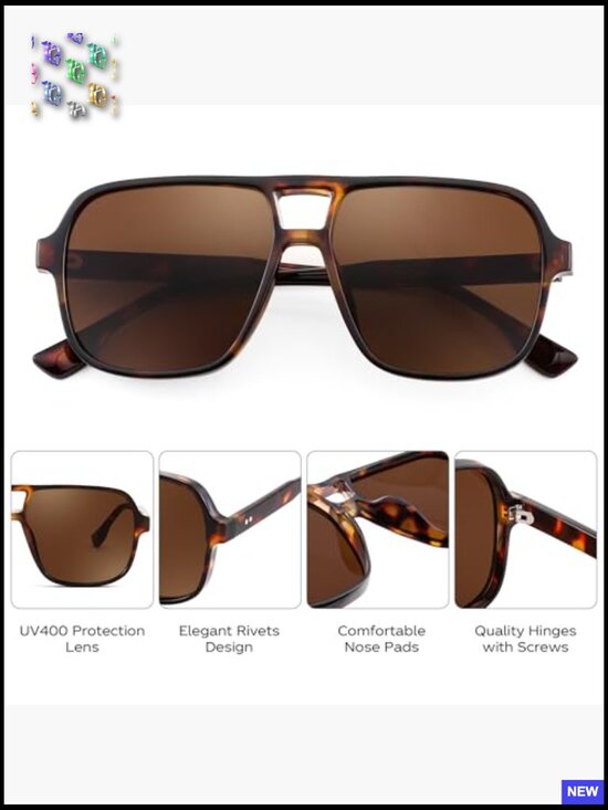Retro Square Aviator Sunglasses Classic Vintage Style UV Protection main image 2